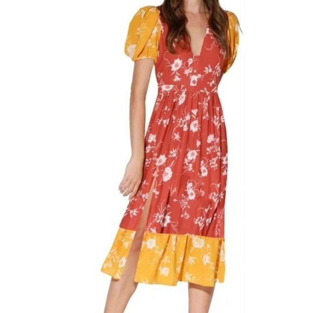 NWT Walter Baker Cara Floral Colorblock Dress - L